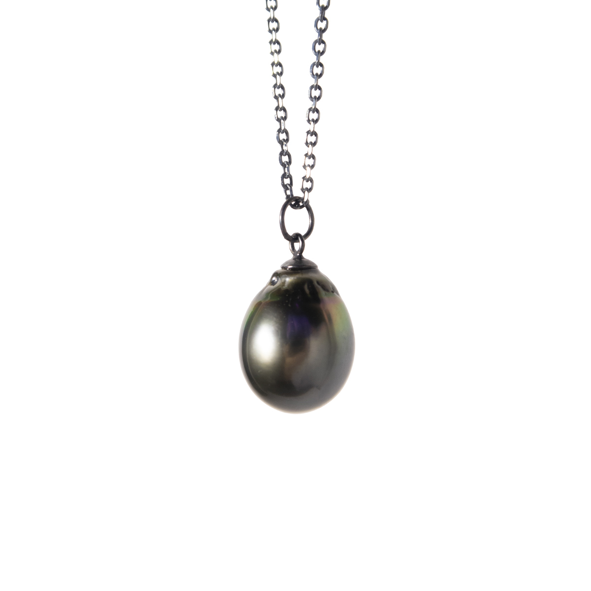 SOLITARY PEARL SILVER NECKLACE - BLACK - NRTN Jewellery