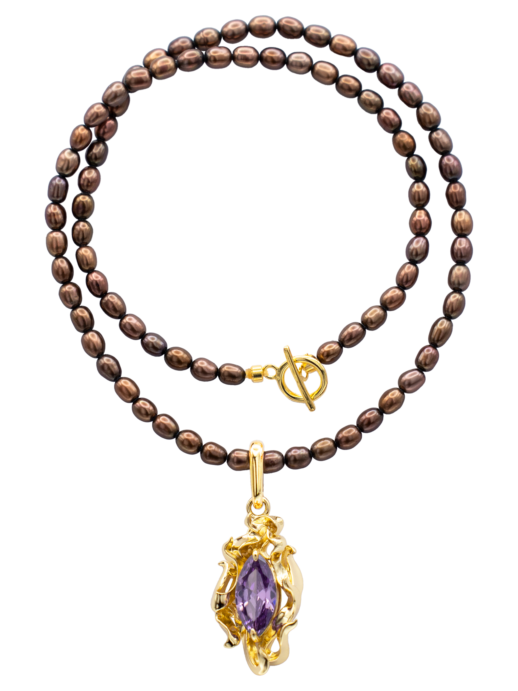 SCORCH PLUM GEM WITH CHOCOLATE PEARL NECKLACE