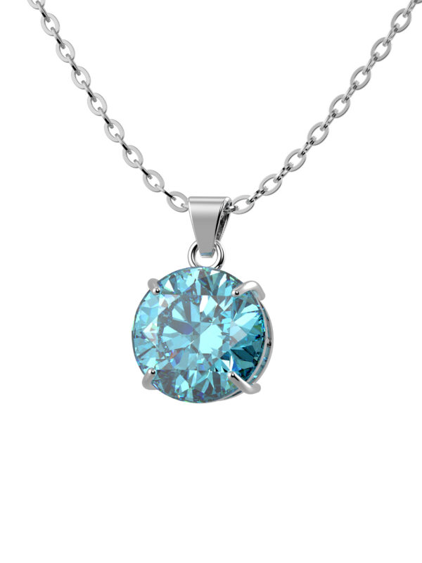 SOLITAIRE DIAMOND SILVER NECKLACE - AQUA - Image 4