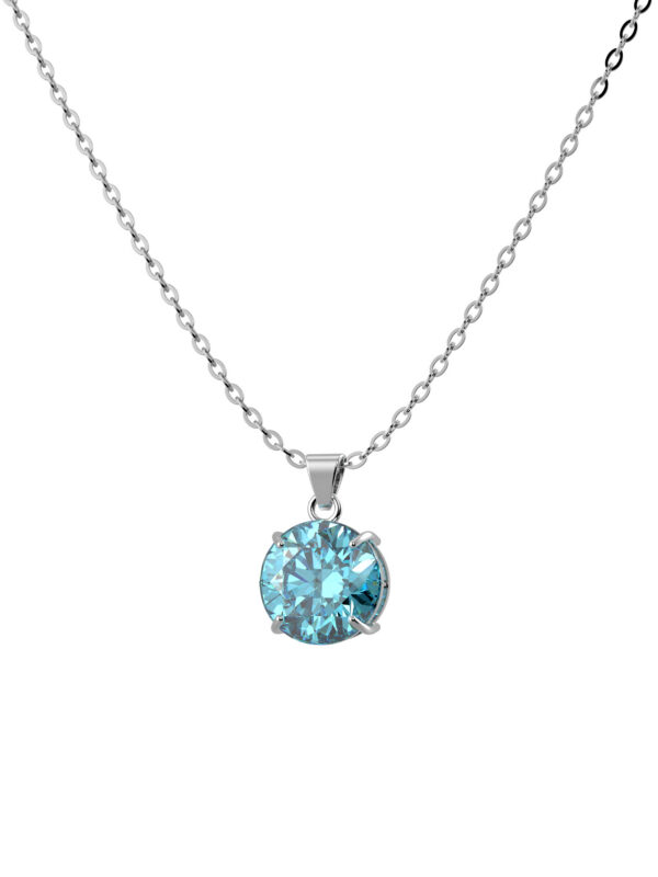SOLITAIRE DIAMOND SILVER NECKLACE - AQUA