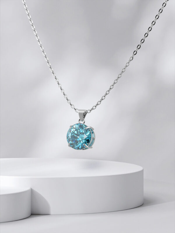 SOLITAIRE DIAMOND SILVER NECKLACE - AQUA - Image 2