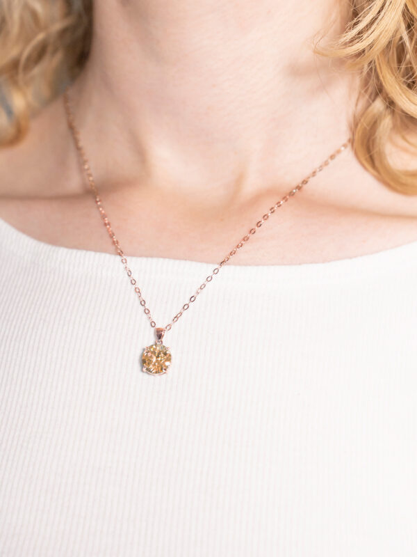 SOLITAIRE DIAMOND SILVER NECKLACE - CHAMPAGNE - Image 3