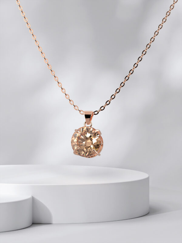 SOLITAIRE DIAMOND SILVER NECKLACE - CHAMPAGNE - Image 2