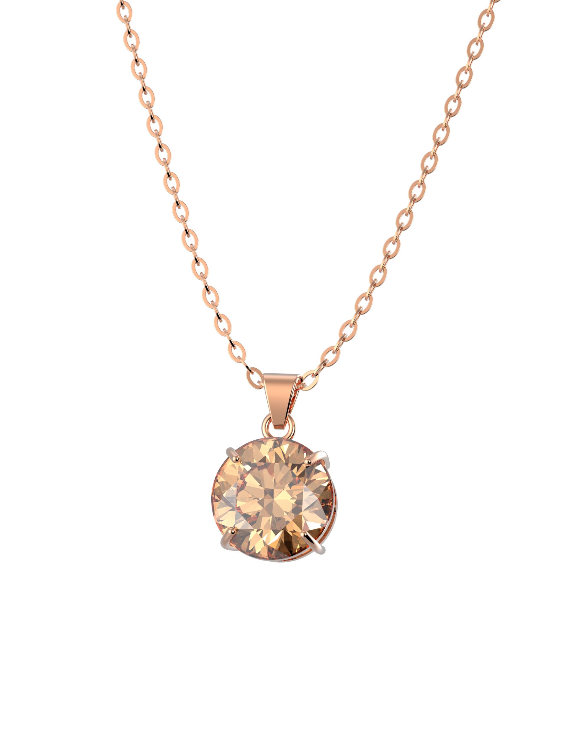 SOLITAIRE DIAMOND SILVER NECKLACE - CHAMPAGNE
