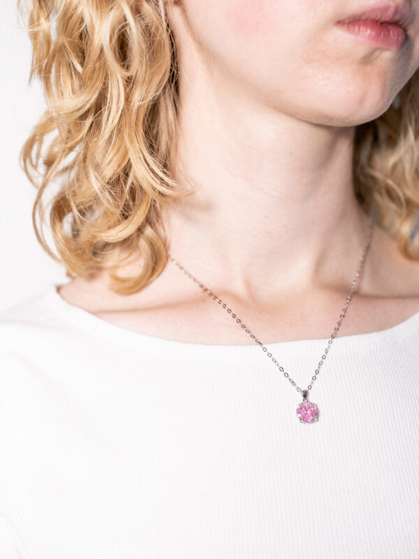 SOLITAIRE DIAMOND SILVER NECKLACE – PINK - Image 4
