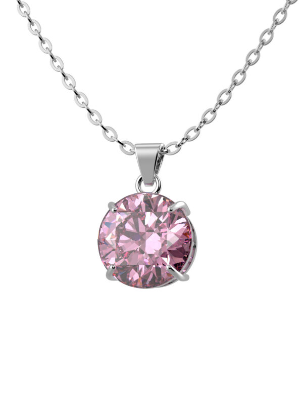 SOLITAIRE DIAMOND SILVER NECKLACE – PINK - Image 3