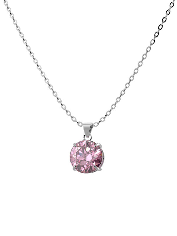 SOLITAIRE DIAMOND SILVER NECKLACE – PINK