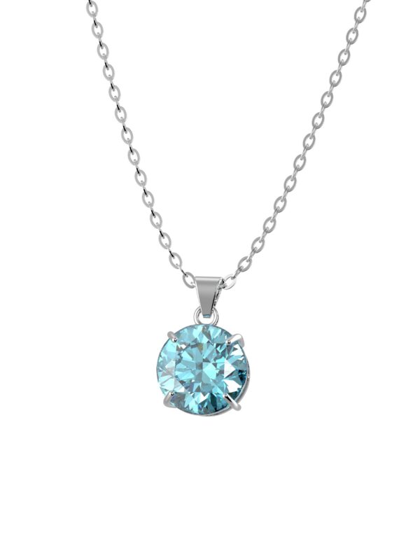 SOLITAIRE DIAMOND SILVER NECKLACE - AQUA
