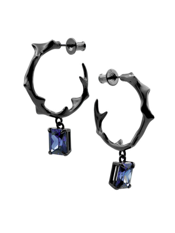 MILAM HOOP WITH MIDNIGHT BLUE GEM - BLACK VERMEIL