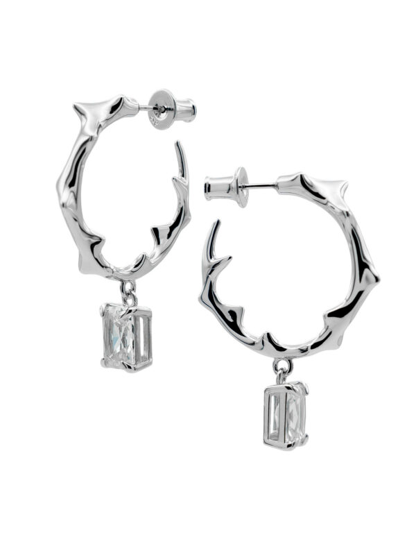 MILAM HOOP WITH CLEAR GEM - RHODIUM VERMEIL