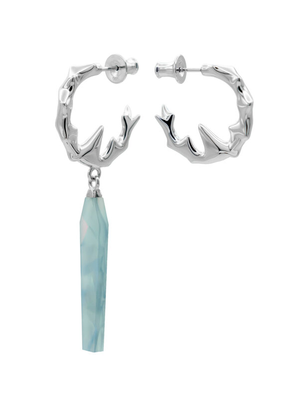CHIKHAI ASYMMETRICAL HOOP - SEAFOAM BLUE DROP - RHODIUM