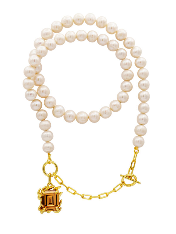 ĀLOKA PEARL NECKLACE WITH CHAMPAGNE GEM - GOLD - Image 4