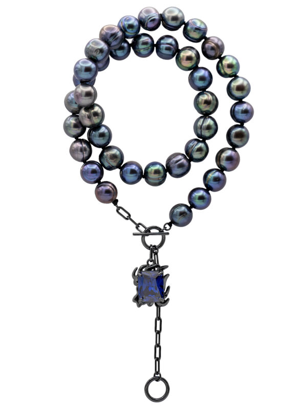 GRAND ORPHEUS BLACK PEARL NECKLACE WITH MIDNIGHT BLUE GEM - Image 3
