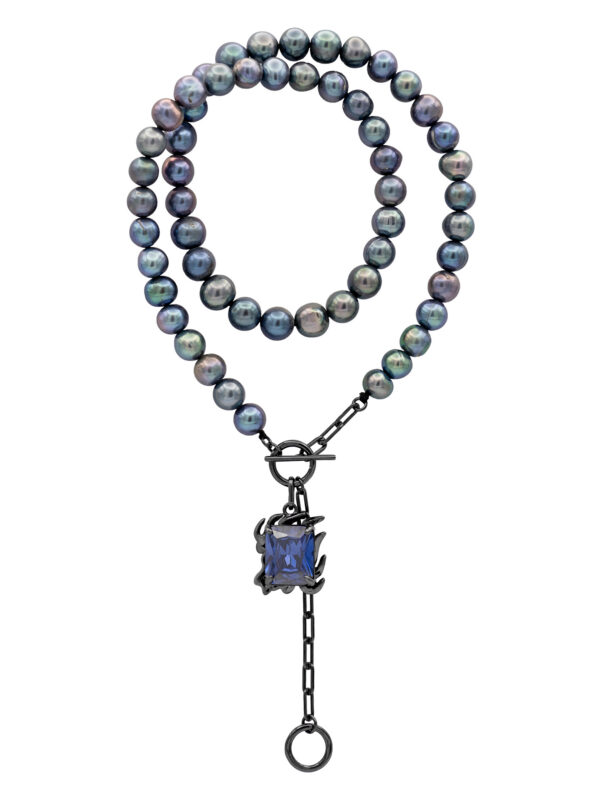 ORPHEUS BLACK PEARL NECKLACE WITH MIDNIGHT BLUE GEM