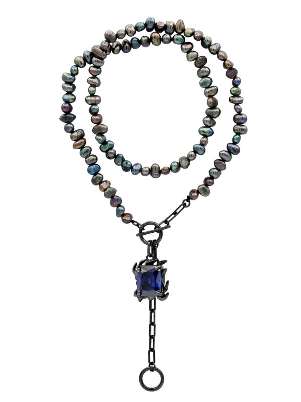 DRAVEN BLACK PEARL NECKLACE WITH MIDNIGHT BLUE GEM - Image 3
