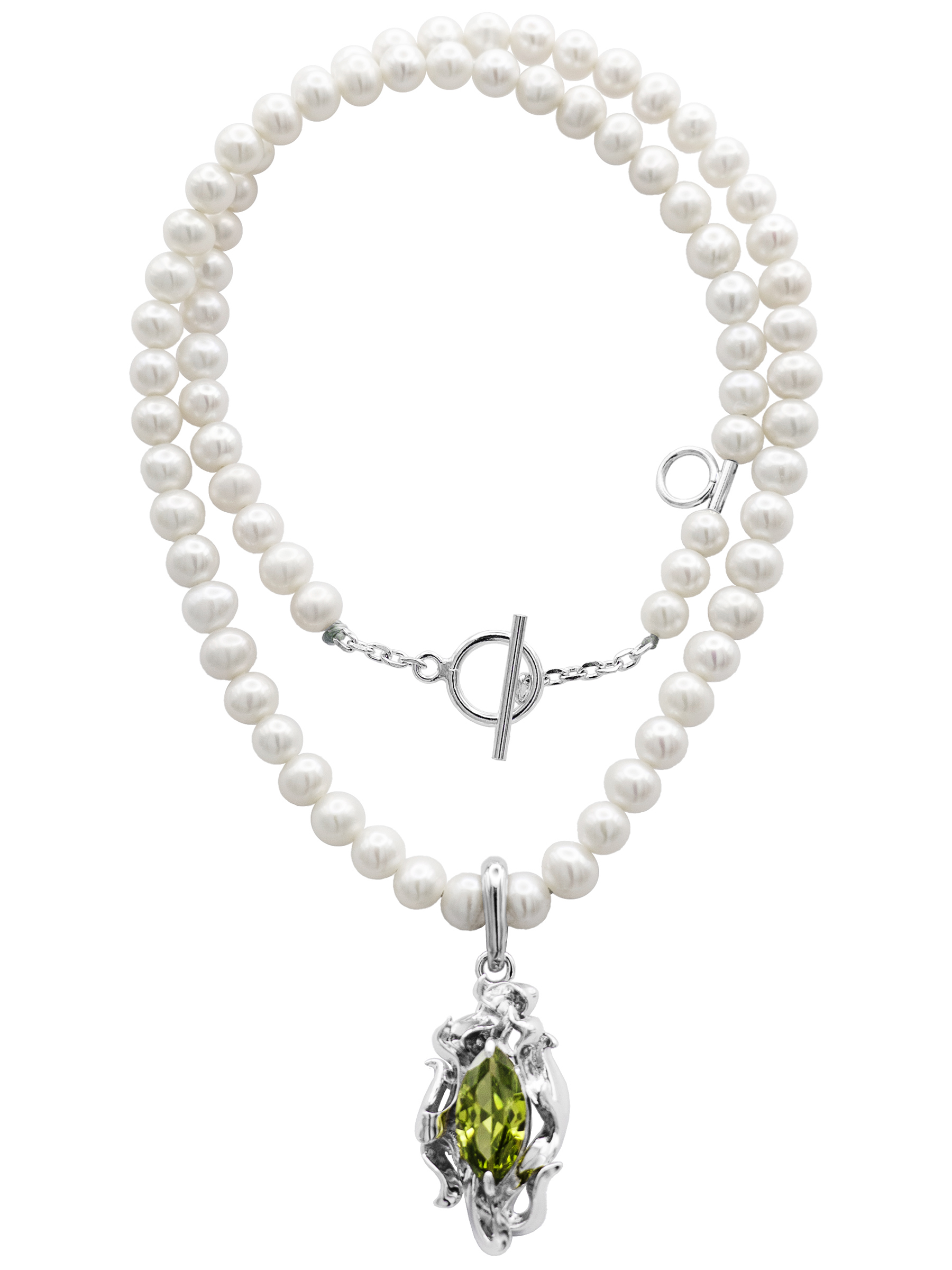 SCORCH OLIVE GEM WITH BABY PEARL NECKLACE